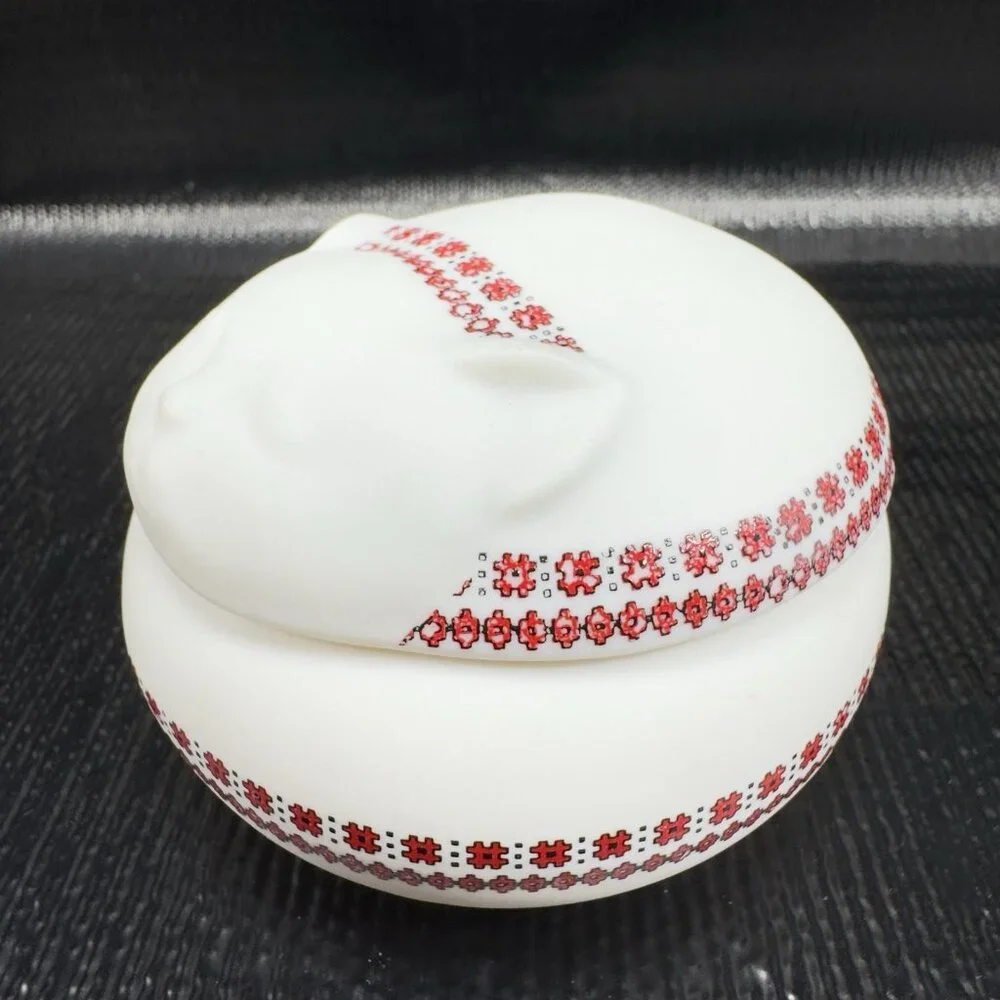 1980s Takahashi Ceramic Trinket Holder Smiling Sleeping Cat Jewelry Holder VTG‎